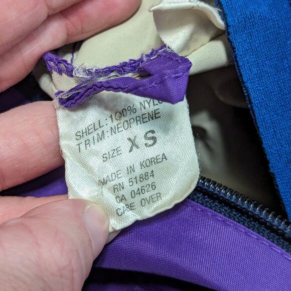 Vintage 80s Patagonia Kayak Paddling Jacket Pullover Hooded Purple Neoprene XS - Picture 6 of 7